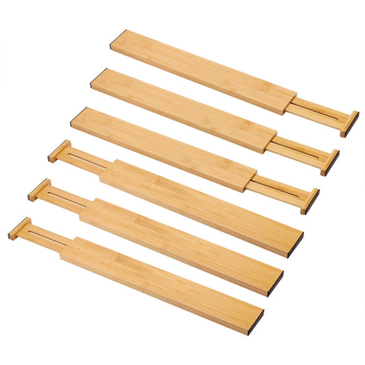 Adjustable Expandable Bamboo Drawer Dividers Set of 4 — Spring Loaded Drawer Separator for Kitchen Dresser Bedroom Bathroom Desk Organization