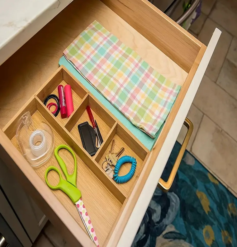 Bamboo Desk Organizer with 4 Compartments — Desktop Bamboo Tray for Home Office Workspace Kitchen Countertop — Desk Storage Organizer