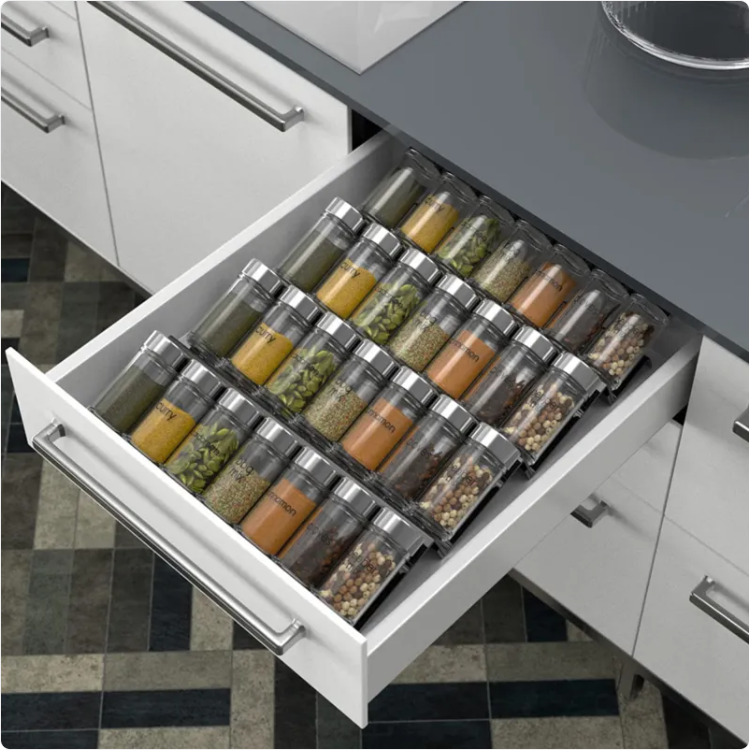 4 Tier Acrylic Drawer Organizer Transparent  — Kitchen Drawer Organizer for Spices  Pantry Organizer Spice Drawer Organizer  for Small Jars