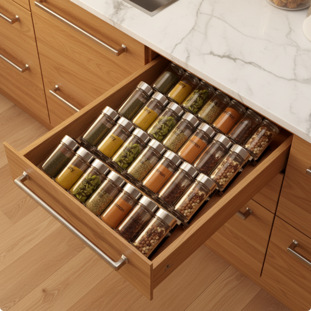 4 Tier Acrylic Drawer Organizer Transparent  — Kitchen Drawer Organizer for Spices  Pantry Organizer Spice Drawer Organizer  for Small Jars