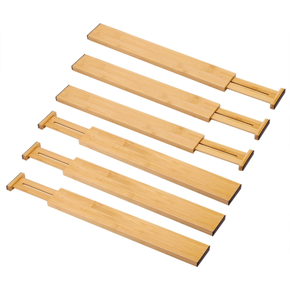 Adjustable Expandable Bamboo Drawer  Dividers Set of 4 — Spring Loaded Drawer  Separator for Kitchen Dresser Bedroom  Bathroom Desk Organization