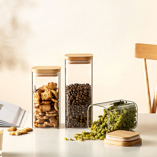 Airtight Glass Storage Jars with Bamboo Lids — Kitchen Pantry Canister Set