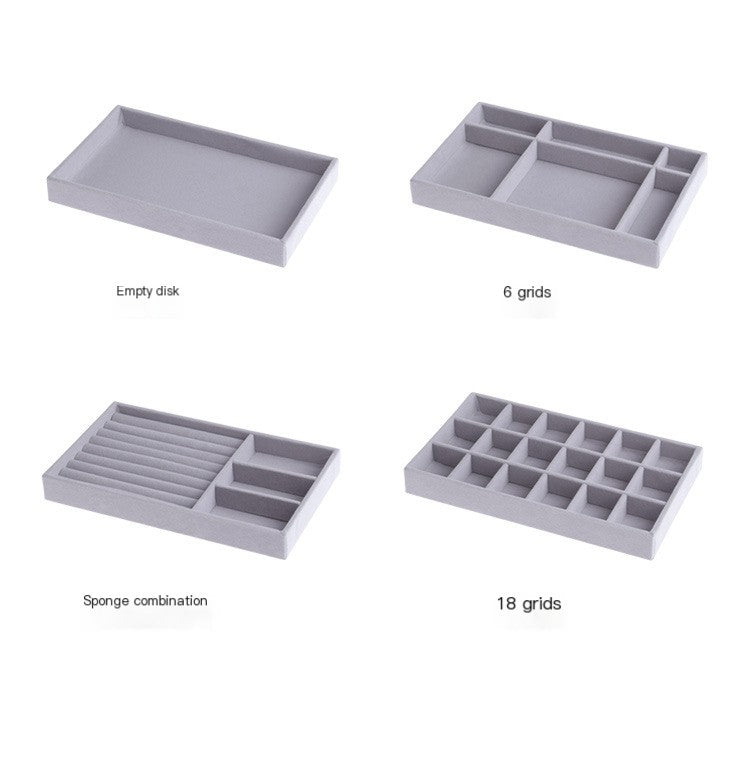Velvet Jewelry Organizer Tray Set of 4 —  Earring Ring Necklace Bracelet Organizer  for Dresser Drawer Vanity — Jewelry  Storage Gift for Women Beige Grey Pink