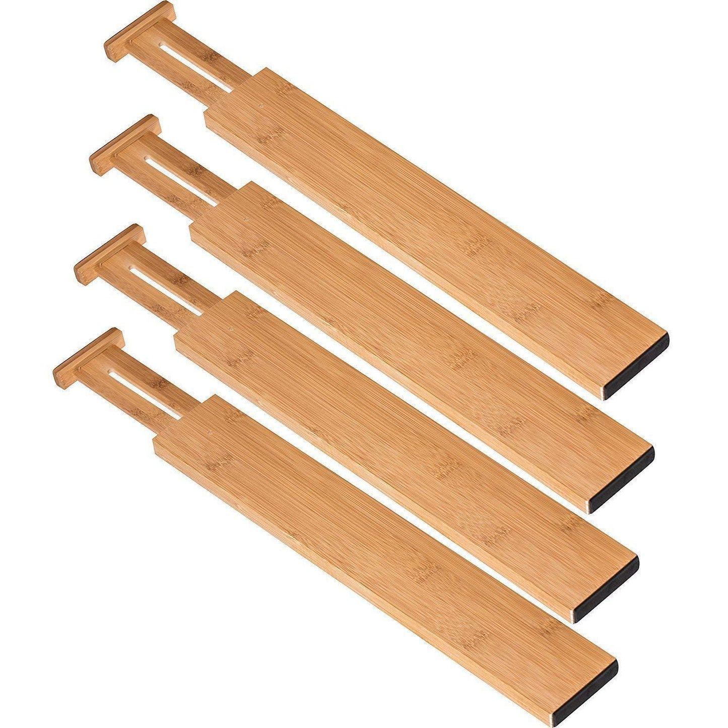Adjustable Expandable Bamboo Drawer  Dividers Set of 4 — Spring Loaded Drawer  Separator for Kitchen Dresser Bedroom  Bathroom Desk Organization