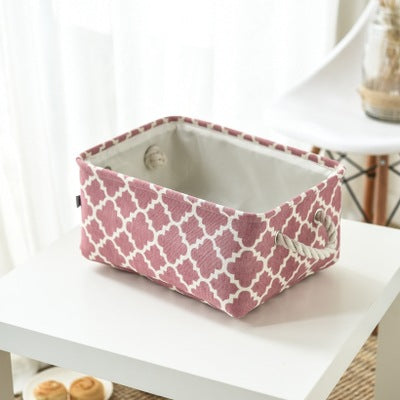 Foldable Fabric Storage Box — Cotton Linen  Organizer Bin for Bedroom Closet Shelf —  Storage Basket in Grey Pink Green